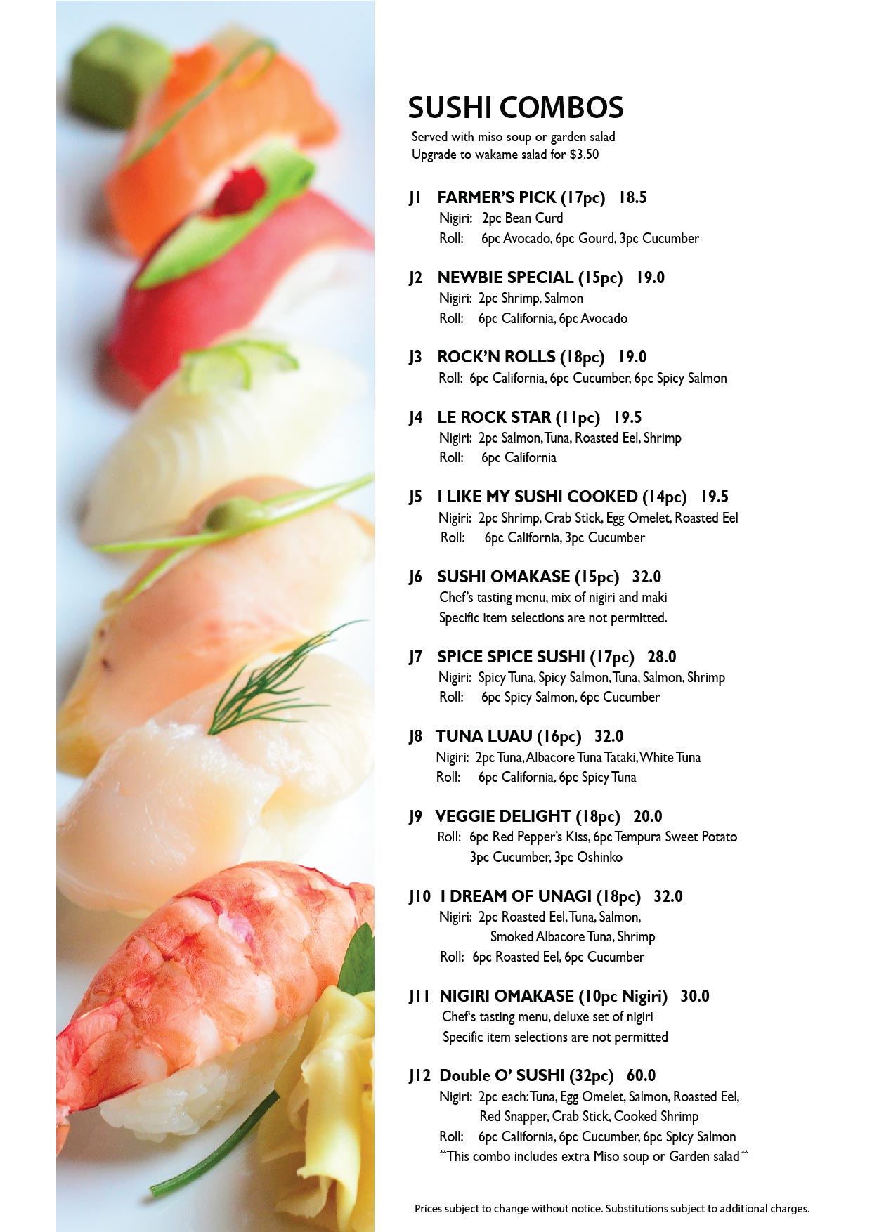sushi combos menu